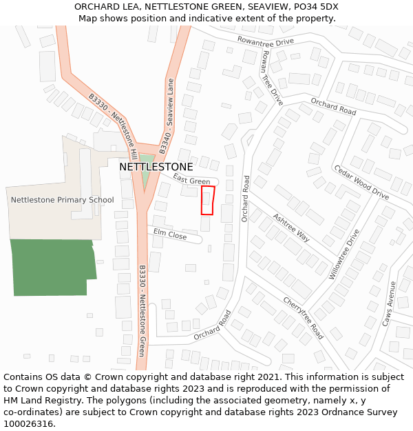 ORCHARD LEA, NETTLESTONE GREEN, SEAVIEW, PO34 5DX: Location map and indicative extent of plot