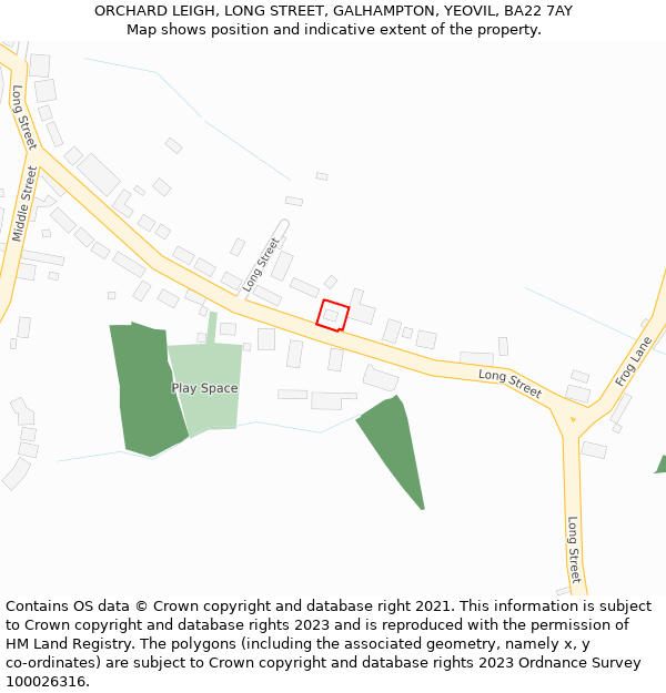 ORCHARD LEIGH, LONG STREET, GALHAMPTON, YEOVIL, BA22 7AY: Location map and indicative extent of plot