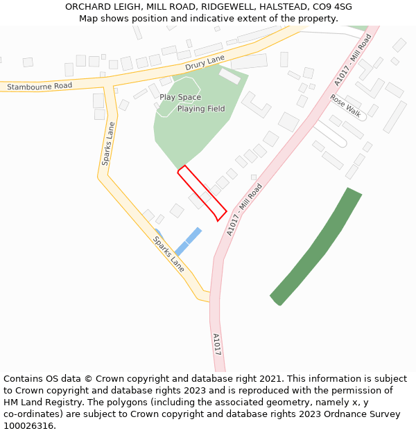 ORCHARD LEIGH, MILL ROAD, RIDGEWELL, HALSTEAD, CO9 4SG: Location map and indicative extent of plot