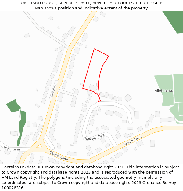 ORCHARD LODGE, APPERLEY PARK, APPERLEY, GLOUCESTER, GL19 4EB: Location map and indicative extent of plot