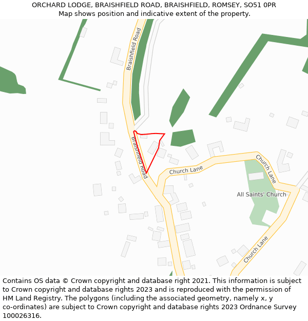 ORCHARD LODGE, BRAISHFIELD ROAD, BRAISHFIELD, ROMSEY, SO51 0PR: Location map and indicative extent of plot