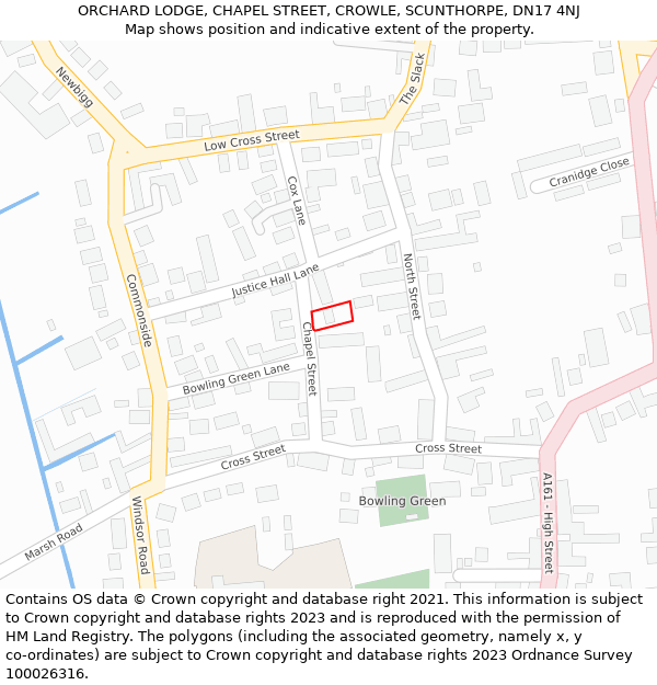 ORCHARD LODGE, CHAPEL STREET, CROWLE, SCUNTHORPE, DN17 4NJ: Location map and indicative extent of plot