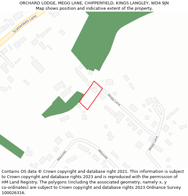 ORCHARD LODGE, MEGG LANE, CHIPPERFIELD, KINGS LANGLEY, WD4 9JN: Location map and indicative extent of plot