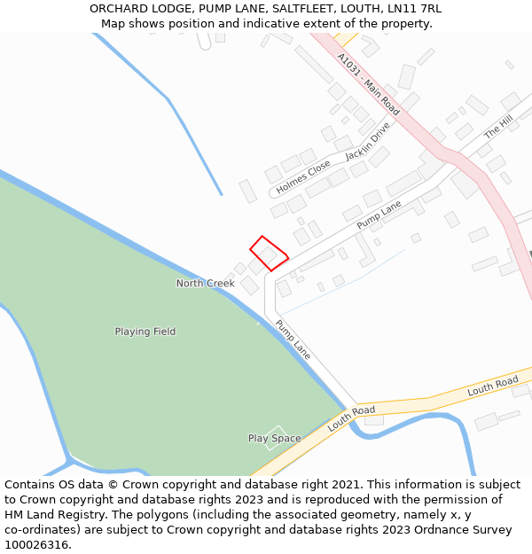 ORCHARD LODGE, PUMP LANE, SALTFLEET, LOUTH, LN11 7RL: Location map and indicative extent of plot