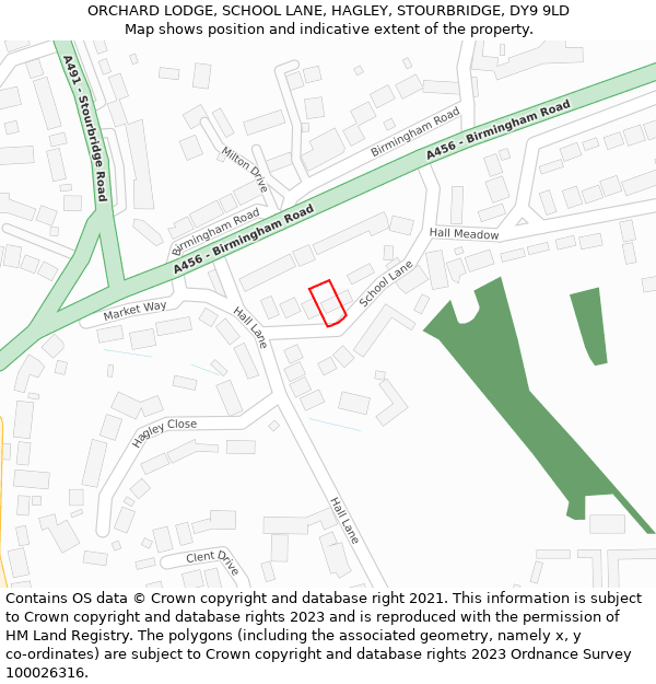 ORCHARD LODGE, SCHOOL LANE, HAGLEY, STOURBRIDGE, DY9 9LD: Location map and indicative extent of plot