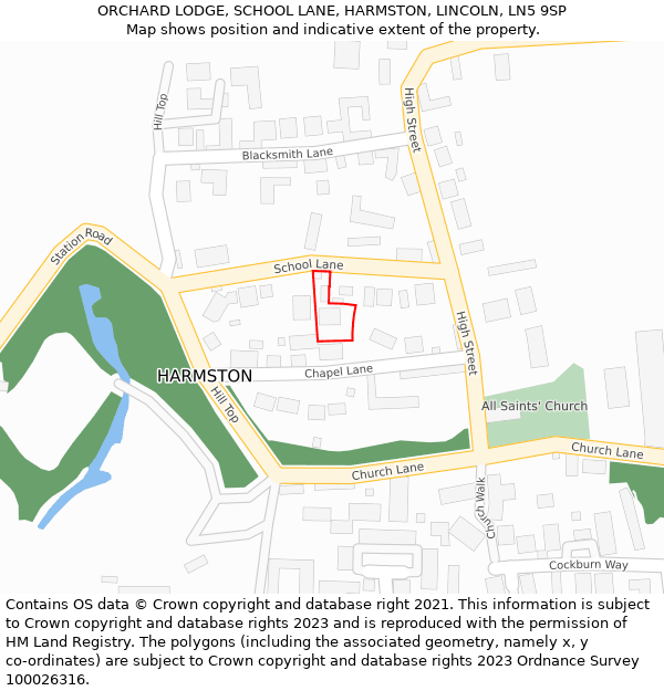 ORCHARD LODGE, SCHOOL LANE, HARMSTON, LINCOLN, LN5 9SP: Location map and indicative extent of plot
