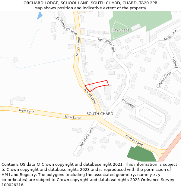 ORCHARD LODGE, SCHOOL LANE, SOUTH CHARD, CHARD, TA20 2PR: Location map and indicative extent of plot