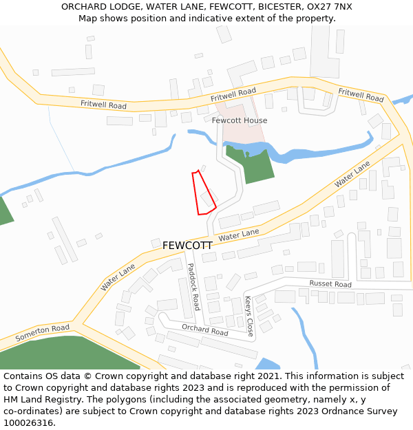 ORCHARD LODGE, WATER LANE, FEWCOTT, BICESTER, OX27 7NX: Location map and indicative extent of plot