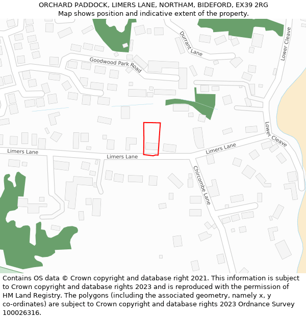 ORCHARD PADDOCK, LIMERS LANE, NORTHAM, BIDEFORD, EX39 2RG: Location map and indicative extent of plot