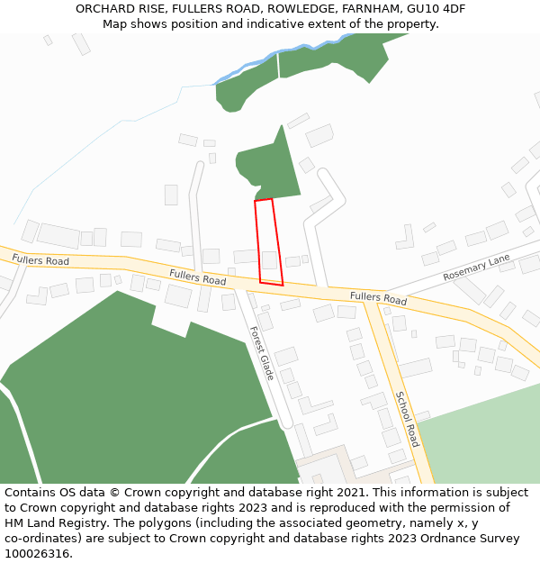 ORCHARD RISE, FULLERS ROAD, ROWLEDGE, FARNHAM, GU10 4DF: Location map and indicative extent of plot