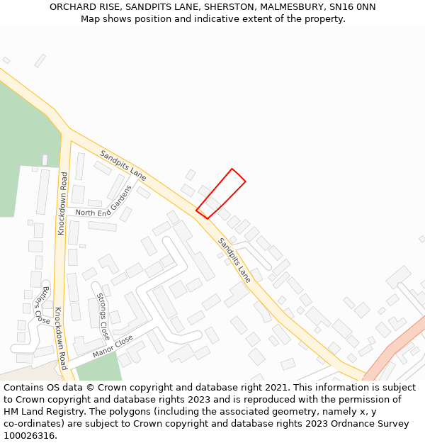 ORCHARD RISE, SANDPITS LANE, SHERSTON, MALMESBURY, SN16 0NN: Location map and indicative extent of plot