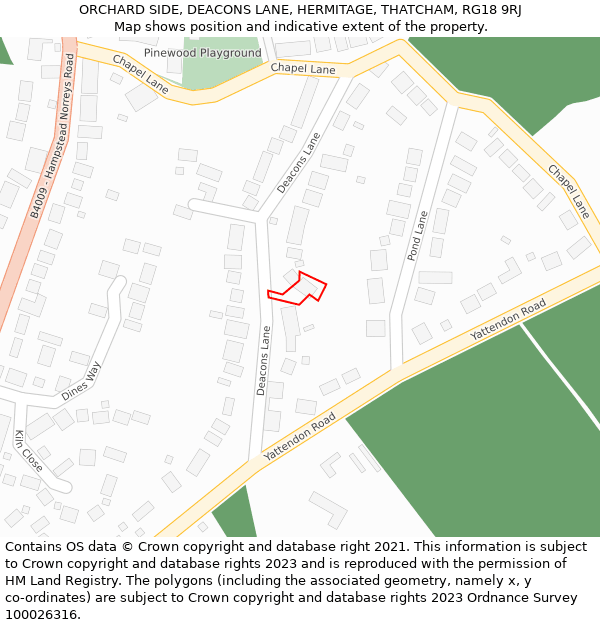 ORCHARD SIDE, DEACONS LANE, HERMITAGE, THATCHAM, RG18 9RJ: Location map and indicative extent of plot