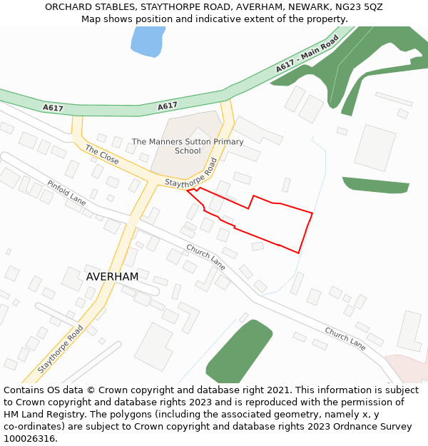 ORCHARD STABLES, STAYTHORPE ROAD, AVERHAM, NEWARK, NG23 5QZ: Location map and indicative extent of plot