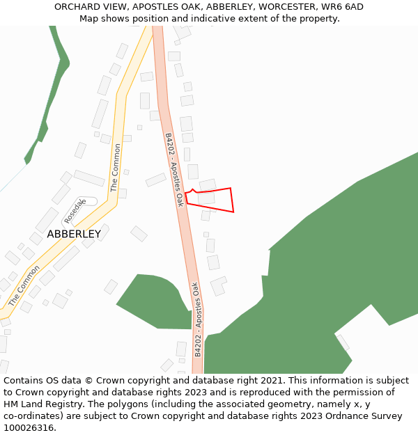 ORCHARD VIEW, APOSTLES OAK, ABBERLEY, WORCESTER, WR6 6AD: Location map and indicative extent of plot