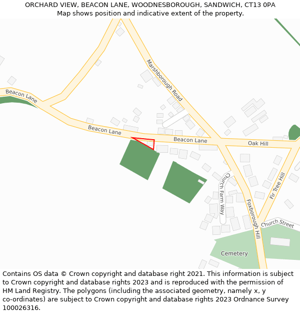 ORCHARD VIEW, BEACON LANE, WOODNESBOROUGH, SANDWICH, CT13 0PA: Location map and indicative extent of plot
