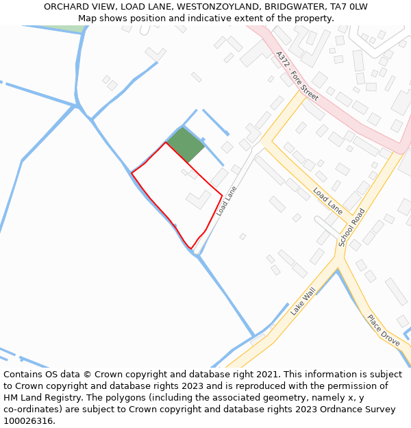 ORCHARD VIEW, LOAD LANE, WESTONZOYLAND, BRIDGWATER, TA7 0LW: Location map and indicative extent of plot