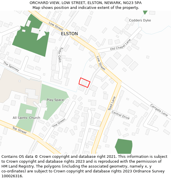 ORCHARD VIEW, LOW STREET, ELSTON, NEWARK, NG23 5PA: Location map and indicative extent of plot