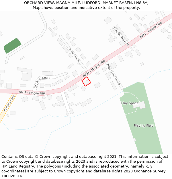ORCHARD VIEW, MAGNA MILE, LUDFORD, MARKET RASEN, LN8 6AJ: Location map and indicative extent of plot