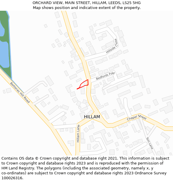 ORCHARD VIEW, MAIN STREET, HILLAM, LEEDS, LS25 5HG: Location map and indicative extent of plot