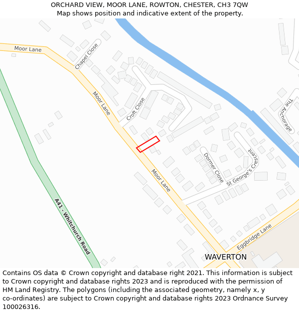 ORCHARD VIEW, MOOR LANE, ROWTON, CHESTER, CH3 7QW: Location map and indicative extent of plot