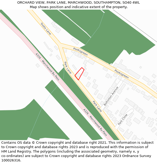 ORCHARD VIEW, PARK LANE, MARCHWOOD, SOUTHAMPTON, SO40 4WL: Location map and indicative extent of plot