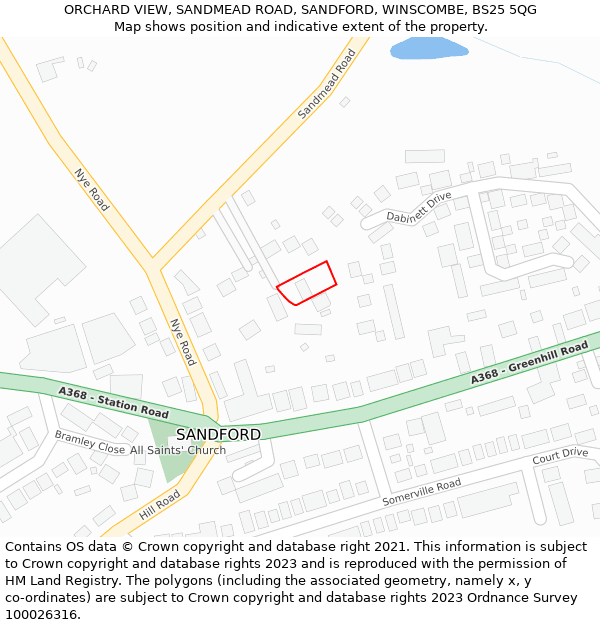 ORCHARD VIEW, SANDMEAD ROAD, SANDFORD, WINSCOMBE, BS25 5QG: Location map and indicative extent of plot