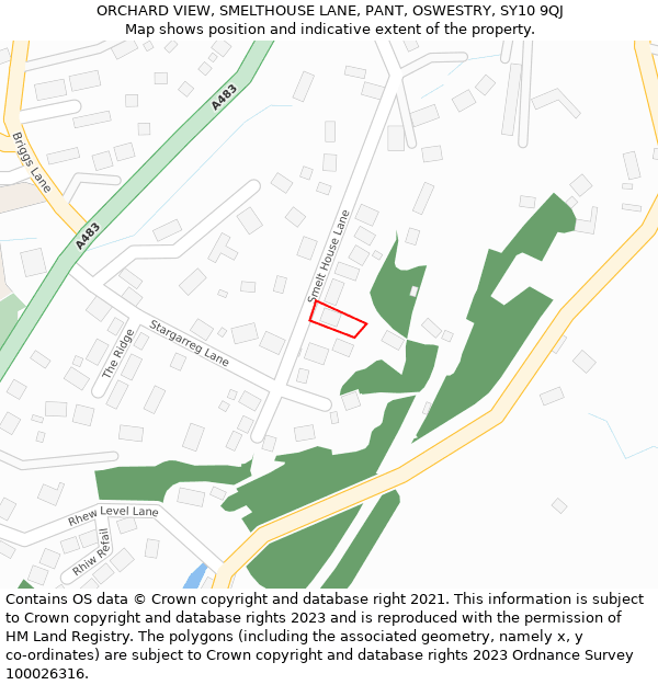 ORCHARD VIEW, SMELTHOUSE LANE, PANT, OSWESTRY, SY10 9QJ: Location map and indicative extent of plot