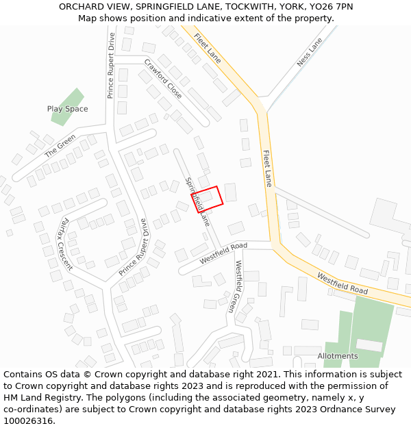 ORCHARD VIEW, SPRINGFIELD LANE, TOCKWITH, YORK, YO26 7PN: Location map and indicative extent of plot