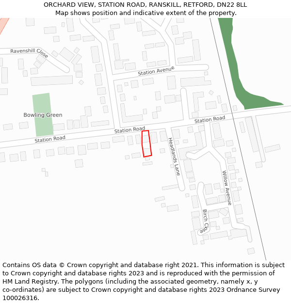 ORCHARD VIEW, STATION ROAD, RANSKILL, RETFORD, DN22 8LL: Location map and indicative extent of plot