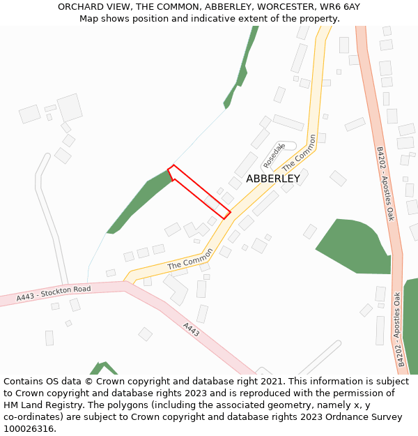 ORCHARD VIEW, THE COMMON, ABBERLEY, WORCESTER, WR6 6AY: Location map and indicative extent of plot