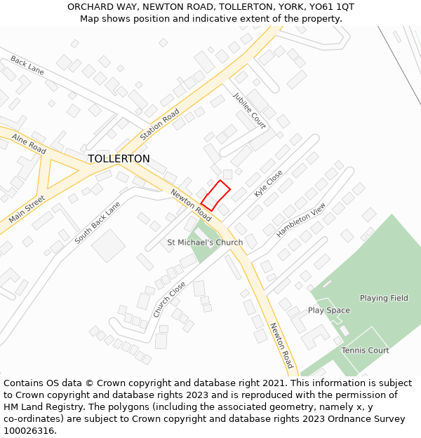 ORCHARD WAY, NEWTON ROAD, TOLLERTON, YORK, YO61 1QT: Location map and indicative extent of plot