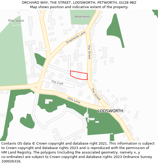 ORCHARD WAY, THE STREET, LODSWORTH, PETWORTH, GU28 9BZ: Location map and indicative extent of plot