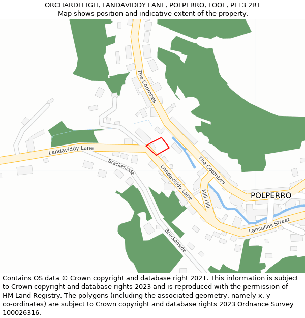 ORCHARDLEIGH, LANDAVIDDY LANE, POLPERRO, LOOE, PL13 2RT: Location map and indicative extent of plot