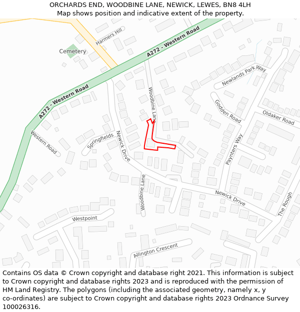 ORCHARDS END, WOODBINE LANE, NEWICK, LEWES, BN8 4LH: Location map and indicative extent of plot