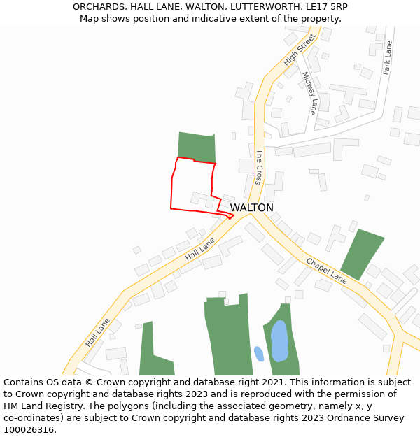 ORCHARDS, HALL LANE, WALTON, LUTTERWORTH, LE17 5RP: Location map and indicative extent of plot