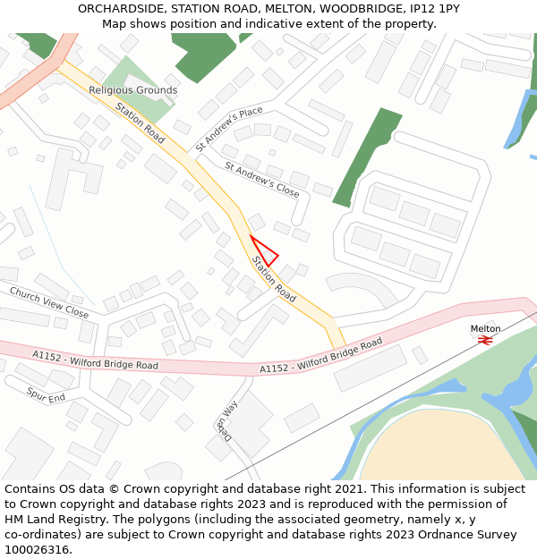 ORCHARDSIDE, STATION ROAD, MELTON, WOODBRIDGE, IP12 1PY: Location map and indicative extent of plot