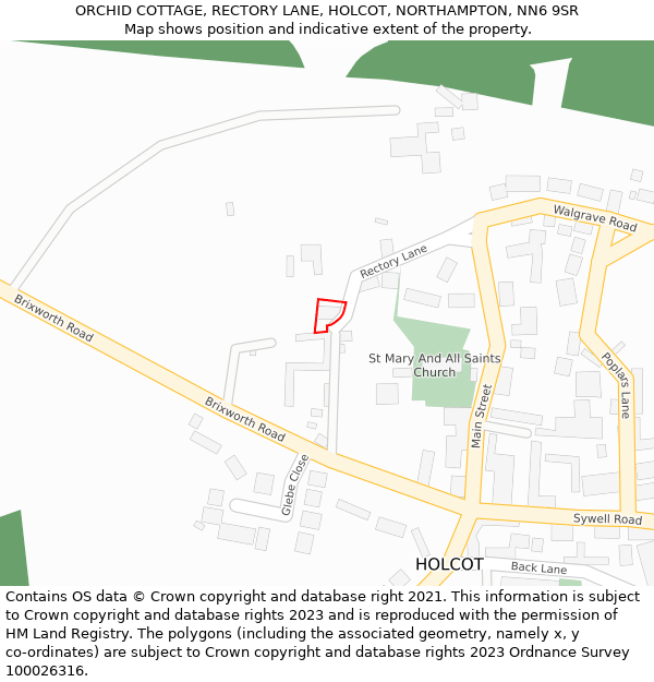 ORCHID COTTAGE, RECTORY LANE, HOLCOT, NORTHAMPTON, NN6 9SR: Location map and indicative extent of plot