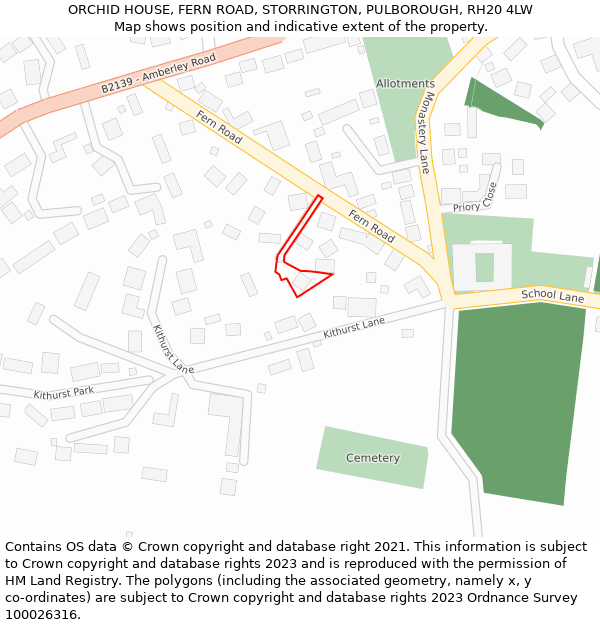 ORCHID HOUSE, FERN ROAD, STORRINGTON, PULBOROUGH, RH20 4LW: Location map and indicative extent of plot