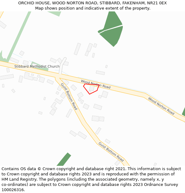 ORCHID HOUSE, WOOD NORTON ROAD, STIBBARD, FAKENHAM, NR21 0EX: Location map and indicative extent of plot