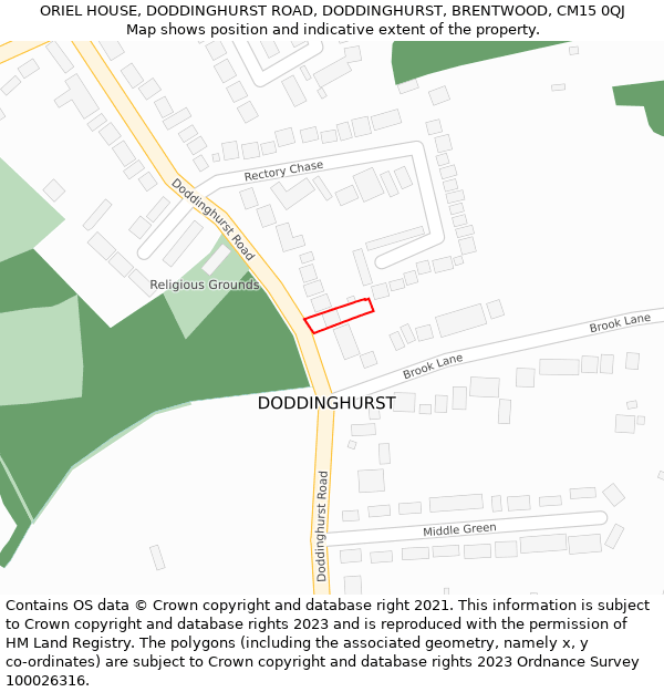ORIEL HOUSE, DODDINGHURST ROAD, DODDINGHURST, BRENTWOOD, CM15 0QJ: Location map and indicative extent of plot