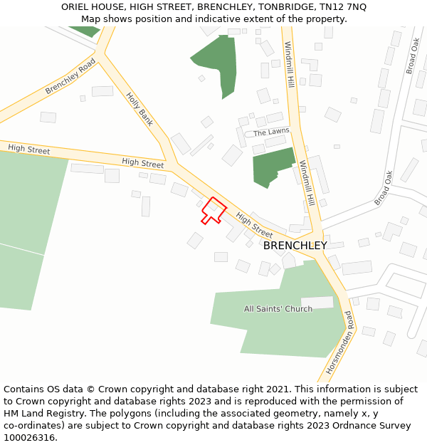 ORIEL HOUSE, HIGH STREET, BRENCHLEY, TONBRIDGE, TN12 7NQ: Location map and indicative extent of plot