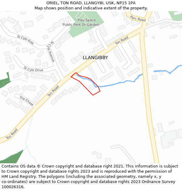 ORIEL, TON ROAD, LLANGYBI, USK, NP15 1PA: Location map and indicative extent of plot
