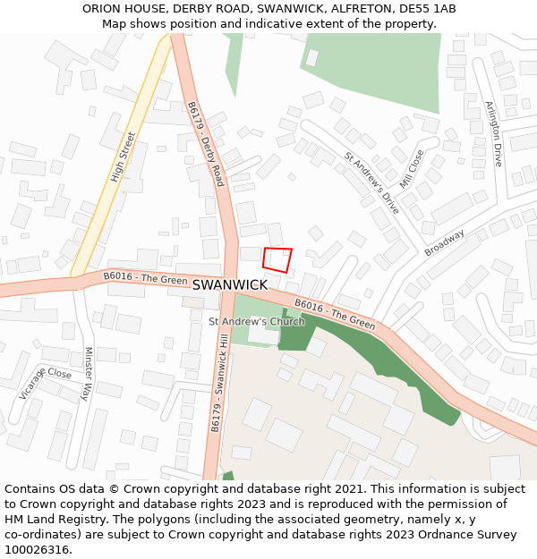 ORION HOUSE, DERBY ROAD, SWANWICK, ALFRETON, DE55 1AB: Location map and indicative extent of plot