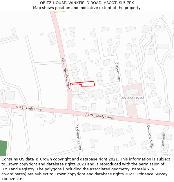 ORITZ HOUSE, WINKFIELD ROAD, ASCOT, SL5 7EX: Location map and indicative extent of plot