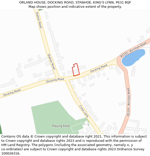 ORLAND HOUSE, DOCKING ROAD, STANHOE, KING'S LYNN, PE31 8QF: Location map and indicative extent of plot