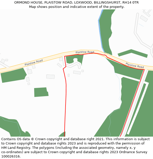 ORMOND HOUSE, PLAISTOW ROAD, LOXWOOD, BILLINGSHURST, RH14 0TR: Location map and indicative extent of plot