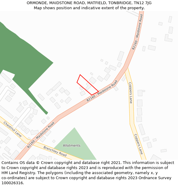 ORMONDE, MAIDSTONE ROAD, MATFIELD, TONBRIDGE, TN12 7JG: Location map and indicative extent of plot