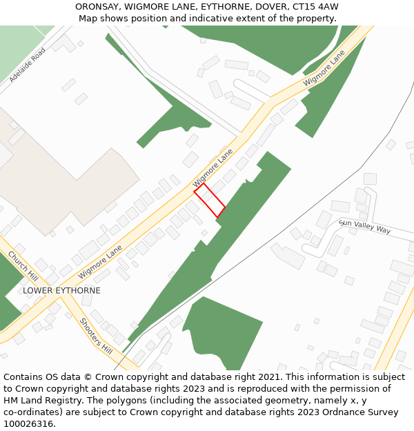 ORONSAY, WIGMORE LANE, EYTHORNE, DOVER, CT15 4AW: Location map and indicative extent of plot