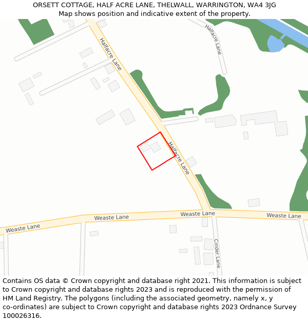 ORSETT COTTAGE, HALF ACRE LANE, THELWALL, WARRINGTON, WA4 3JG: Location map and indicative extent of plot