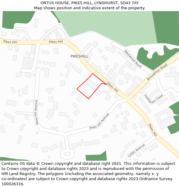 ORTUS HOUSE, PIKES HILL, LYNDHURST, SO43 7AY: Location map and indicative extent of plot